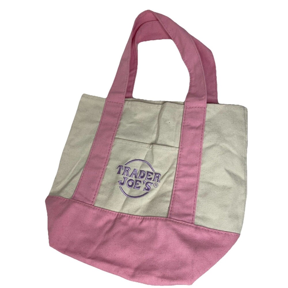 Trader Joes 11x12" Small Canvas Tote Bag Pink Purple